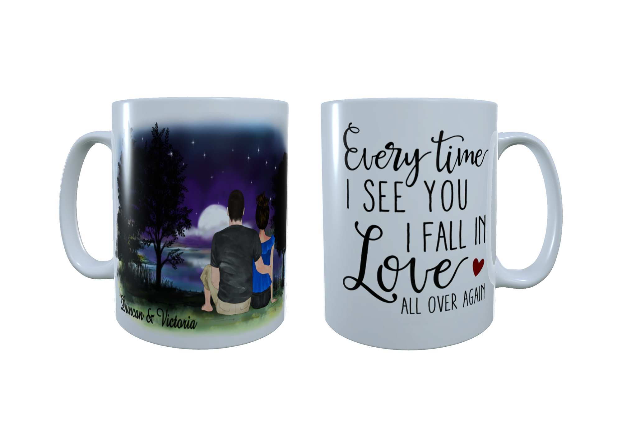 Romantic Couple Moonlight Lakeside Ceramic Mug, Custom Couples